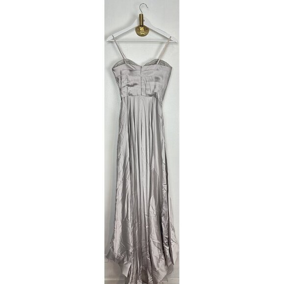 LA FEMME Strapless Slit Satin Ballgown in Silver Size US 2 - Picture 6 of 8